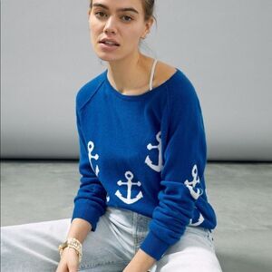 NWT Anthropologie Brodie Anchors Away Cashmere Sweater Medium B-1148